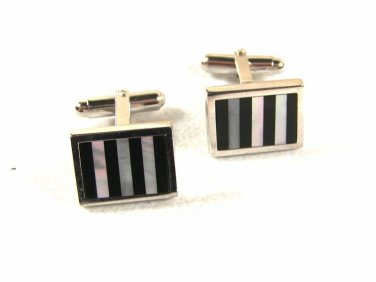 Sterling Silver Black Onyx Mother of Pearl Cufflinks By WEH 32216