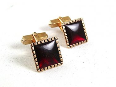Vintage 1/20 12Kt Gold Filled & Red Cufflinks By SWANK 81617