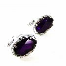1960's - 70's Silver Tone & Purple Cufflinks 93016