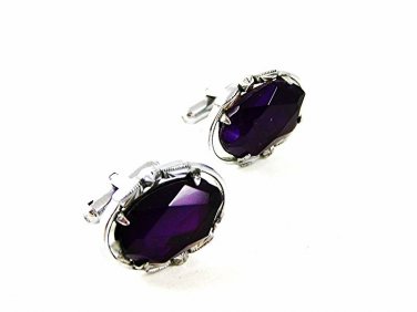 1960's - 70's Silver Tone & Purple Cufflinks 93016