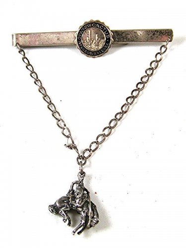 1950's Sterling Silver Tucson AZ Cowboy Horse Giant Cactus Tie Clasp 9816