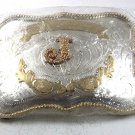 5 1/2" x 4" Mexican 2 Tone Initial J Alapca Slver Belt Buckle In Plastic 21317