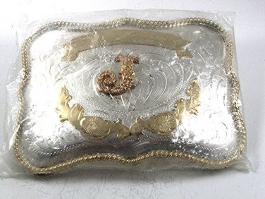 5 1/2" x 4" Mexican 2 Tone Initial J Alapca Slver Belt Buckle In Plastic 21317