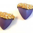 Vintage Gold Tone & Pearl Lavender Clip On Earrings