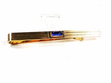 Dressy 1950's - 60's Goldtone & Blue Tie Clasp by KREMENTZ U.S.A. 101615