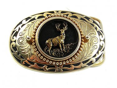 Vintage Gold Tone Buck Deer Belt Buckle 22817