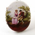 Vintage Silver Tone Porcelain Man Woman Violin Brooch / Pendant 121216