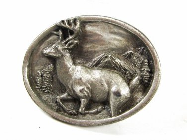 1984 Buck Deer In Woods Belt Buckle by Bergamont Made In USA 8615