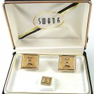 Vintage Silvertone Goldtone Initial E Cufflinks & Tie Tac In Box By SWANK 61217