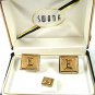 Vintage Silvertone Goldtone Initial E Cufflinks & Tie Tac In Box By SWANK 61217