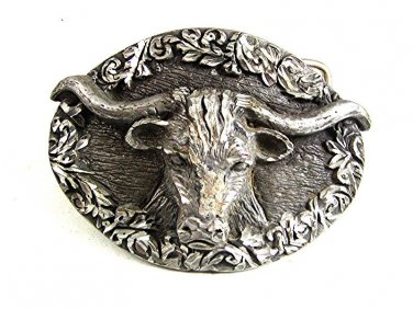 Vintage 1993 Silvertone Steer Head w/ Horns Belt Buckle By Ege USA 9117