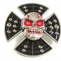 Silvertone Black Red Skull Eyes Mean Looking Belt Buckle 41017