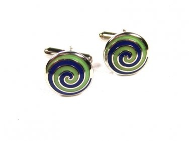 Silvertone Blue & Green Swirl Cufflinks Unbranded Made In Italy 101515