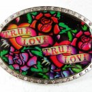 True Love True Love Black Green Roses Belt Buckle By ED HARDY 33116