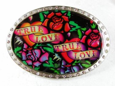 True Love True Love Black Green Roses Belt Buckle By ED HARDY 33116