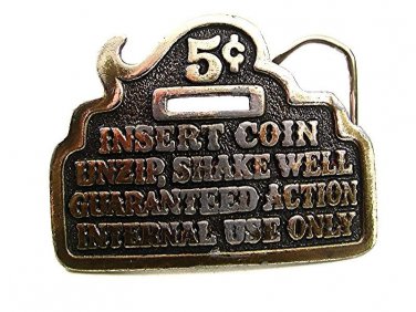1979 5 Cent Insert Coin Unzip Shake Well Belt Buckle By GABCo USA 121417