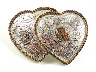 Sterling Plate 2 Hearts Initial A Belt Buckle By MONTANA SILVERSMITHS 13017