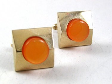 Vintage Goldtone & Orange Cufflinks 121317