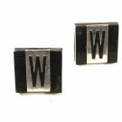 Silvertone Black Letter Initial W Cufflinks & Tie Clasp By SWANK 4716