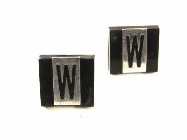 Silvertone Black Letter Initial W Cufflinks & Tie Clasp By SWANK 4716