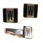 Silvertone Black Letter Initial W Cufflinks & Tie Clasp By SWANK 4716
