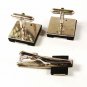 Silvertone Black Letter Initial W Cufflinks & Tie Clasp By SWANK 4716