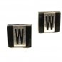 Silvertone Black Letter Initial W Cufflinks & Tie Clasp By SWANK 4716