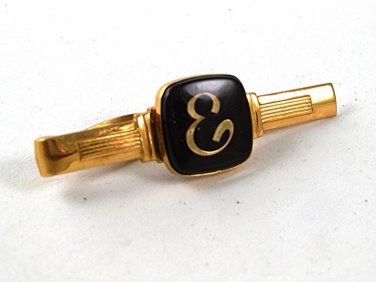 1950's Gold Tone Black Initial E Tie Clasp By HICKOK USA 91916