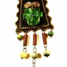 Mexican Copper Green Stones Aztec 20" Chain Dangley Necklace Unmarked 72215