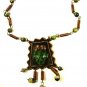 Mexican Copper Green Stones Aztec 20" Chain Dangley Necklace Unmarked 72215