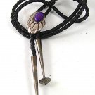 Vintage Native American Sterling Silver Purple Stone Bolo Leather Cord 52617