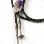 Vintage Native American Sterling Silver Purple Stone Bolo Leather Cord 52617
