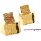 Vintage 1970's Gold Tone & Green CZs Wrap Around Cufflinks
