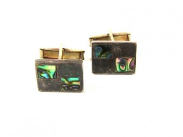 Vintage Taxco Mexican Sterling Silver & Abalone Cufflinks By C.J. 41416