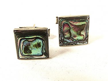 Vintage Mexican Taxco Sterling Silver & Abalone Cufflinks By R. Luco 81316