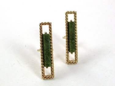 1970's Gold Tone & Green Cufflinks By S In Shield 31317