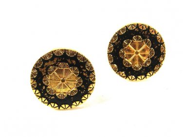 Flashy Black & Gold Tone Dressy Cufflinks 8916