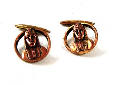Vintage Gold Tone Egyptian Pharoph Cufflinks / Buttons 111516