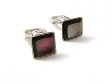 Vintage Black Silver Tone Abalone Cufflinks By SWANK NEW PLATE 1917
