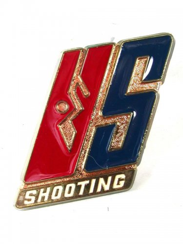 Vintage Goldtone Red Blue US Shooting Belt Buckle Unbranded 5416