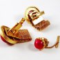 1970's Gold Tone & Pink Wrap Around Cufflinks & Tie Tac 9616