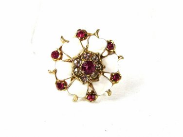 1950's-60's White Clear & Pink Rhinestones Brooch By CORO 42616