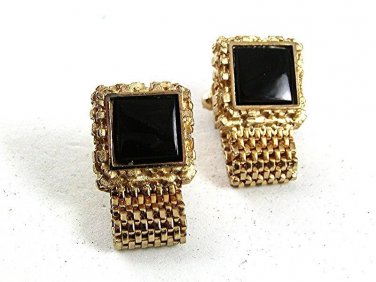 1970's Goldtone Black Wrap Around Cufflinks By SWANK 81617a