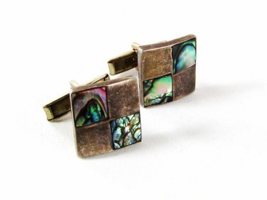 Taxco Mexican Sterling Silver & Abalone Cufflinks By CPR 41416