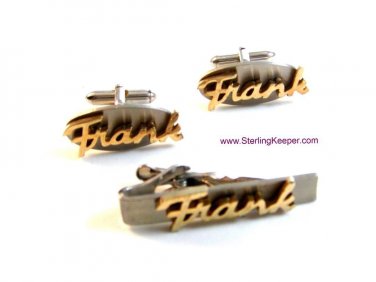 Vintage Silver & Gold Tone Frank Cufflinks & Matching Tie Clasp