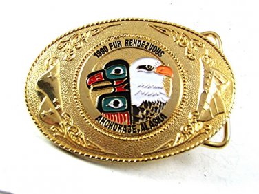 Vintage 1990 FUR RENDEZVOUS Anchorage Alaska Belt Buckle 112517