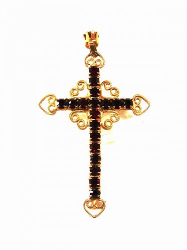 Vintage Gold Tone & Red Rhinestones Cross Unbranded 52316