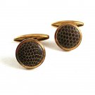 Vintage Goldtone Brown Leather Cufflinks 81217