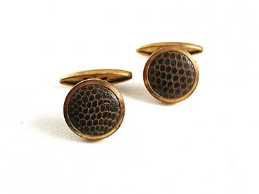 Vintage Goldtone Brown Leather Cufflinks 81217
