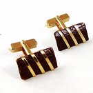 Gold Tone & Brown Leather Cufflinks By SWANK 93016